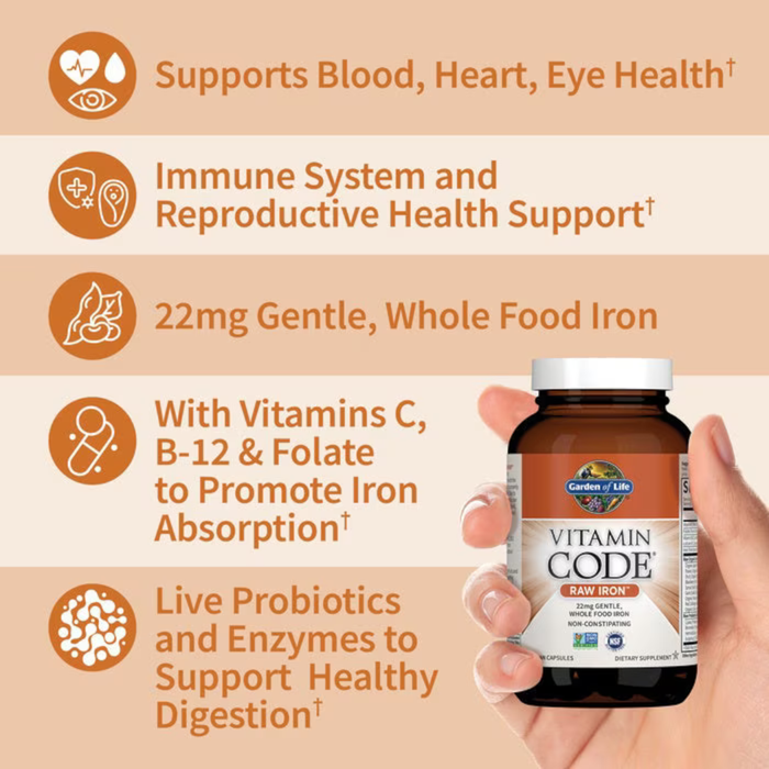 Garden of Life Vitamin Code® RAW Iron - 30 Vegan Capsules - Health As It Ought to Be