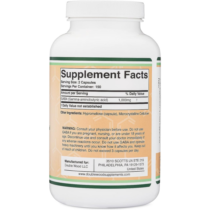 Double Wood Supplements GABA 1000 mg - 300 Capsules - Health As It Ought to Be