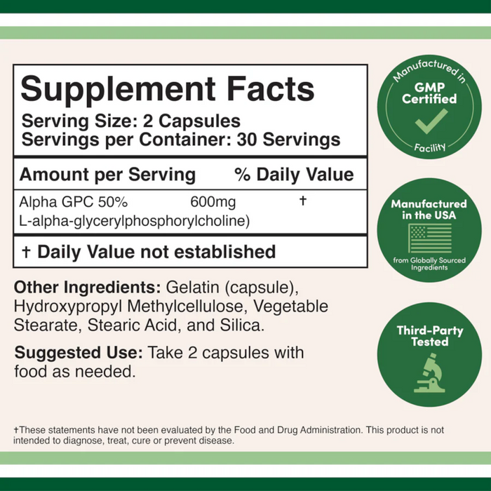 Double Wood Supplements Alpha GPC - 60 Capsules - Health As It Ought to Be