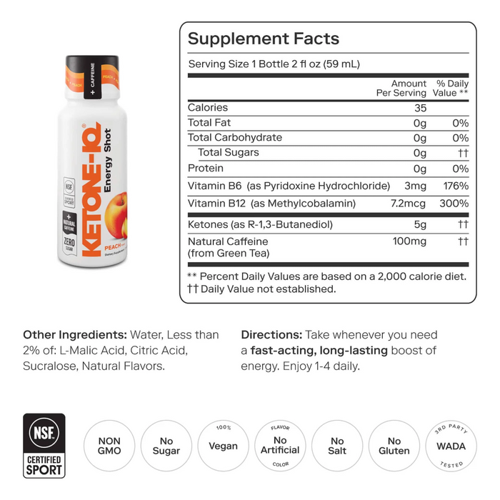 Ketone-IQ Energy Shot + Caffeine - Peach - Health As It Ought to Be