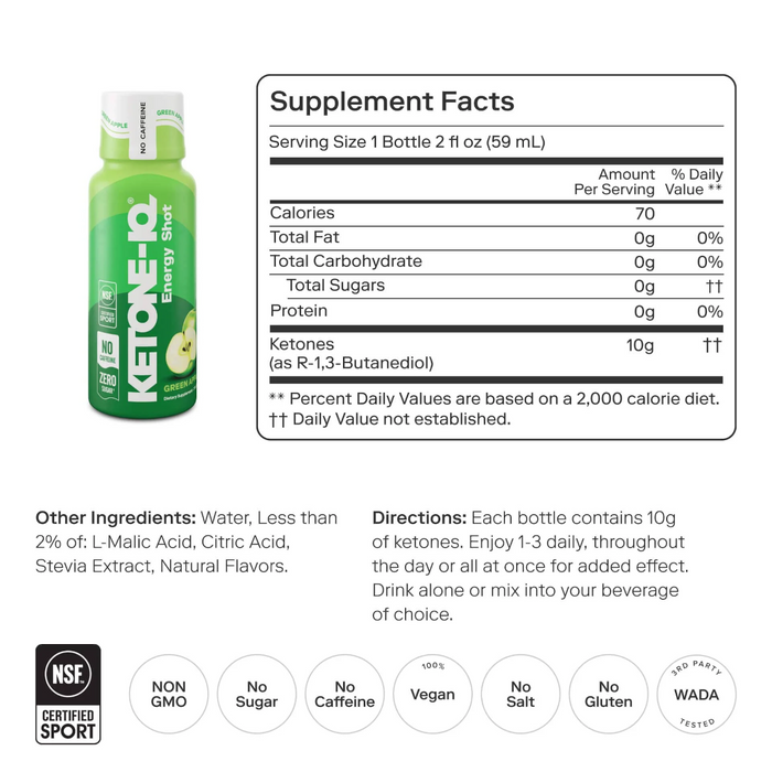Ketone-IQ Energy Shot Caffeine Free - Green Apple - Health As It Ought to Be