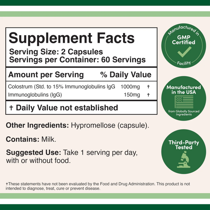 Double Wood Supplements Colostrum - 120 Capsules - Health As It Ought to Be