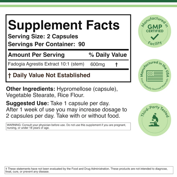 Double Wood Supplements Fadogia Agrestis 600 mg - 180 Capsules