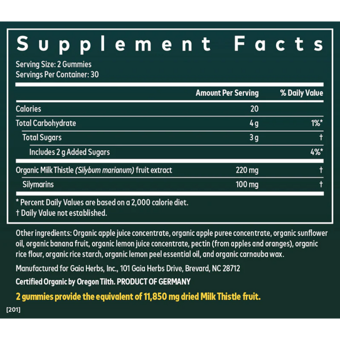 Gaia Herbs Milk Thistle Gummies (Lemon flavor) - 60 Count