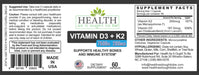 HAIOTB D3+K2: Vitamin D3 7500 IU (188mcg) + K2 200 mcg- 60 Capsules - Health As It Ought to Be
