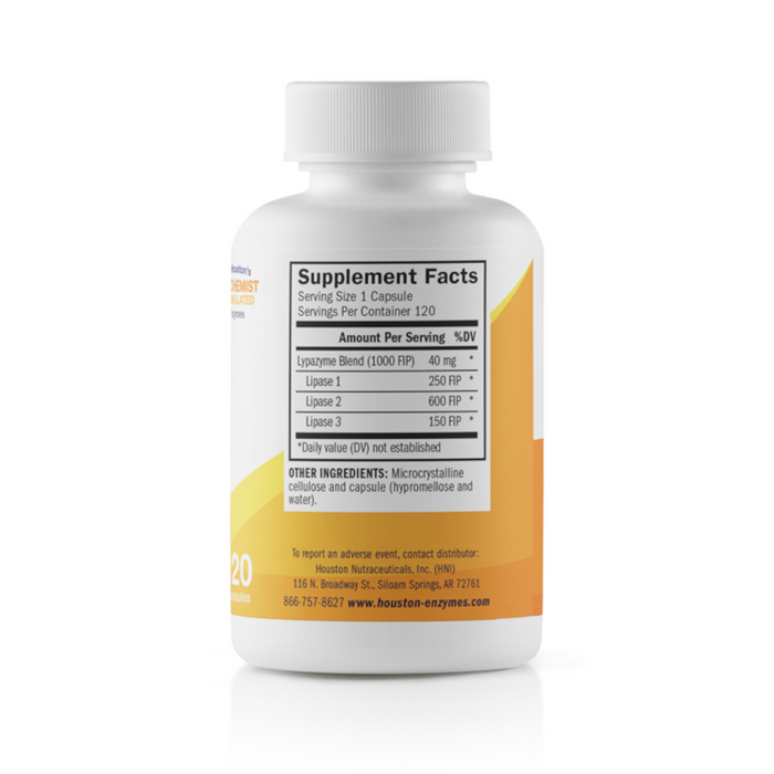 Houston Enzymes Lypazyme - 120 Capsules - Health As It Ought to Be
