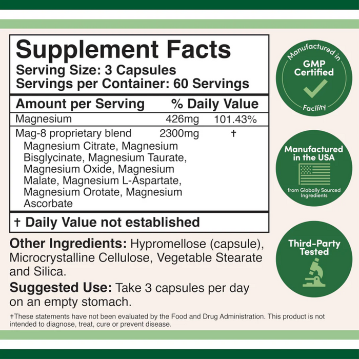 Double Wood Supplements MAG-8 Magnesium Complex - 180 Capsules - Health As It Ought to Be
