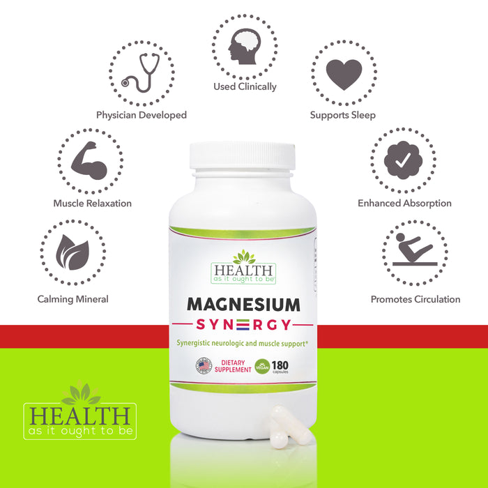 HAIOTB Magnesium Syn3rgy (Mag Glycinate, Mag Malate, Mag Taurate) - 180 Capsules - Health As It Ought to Be