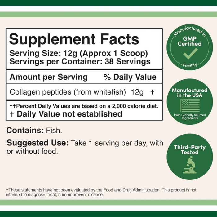 Double Wood Supplements Marine Collagen, Wild Caught Unflavored - 1 lb