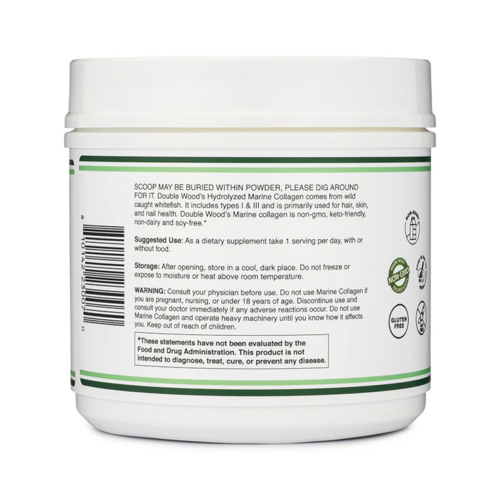 Double Wood Supplements Marine Collagen, Wild Caught Unflavored - 1 lb
