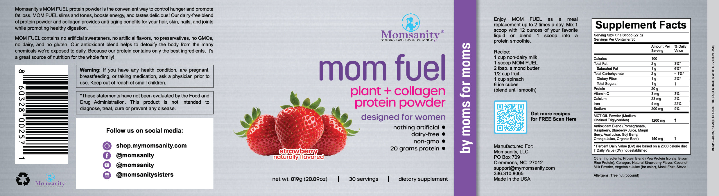 Momsanity Mom Fuel Protein Powder LIMTED EDITION STRAWBERRY - Health As It Ought to Be