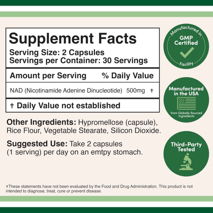 Double Wood Supplements NAD+ 500 mg - 60 Capsules