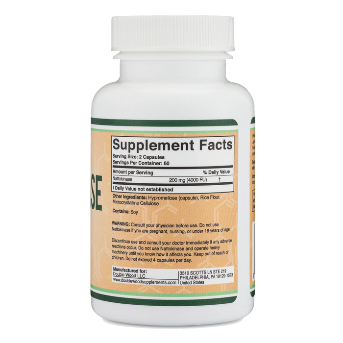 Double Wood Supplements Nattokinase 4000FU (200mg) - 120 Capsules - Health As It Ought to Be