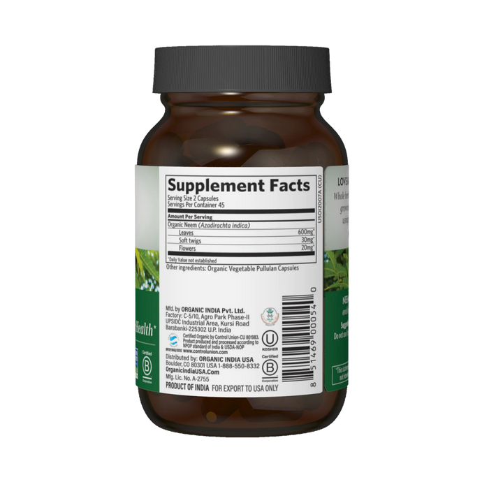 Organic India Neem - 90 Vegetarian Capsules - Health As It Ought to Be