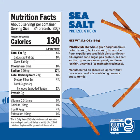 Quinn Whole Grain Sea Salt Pretzel Sticks, Gluten Free