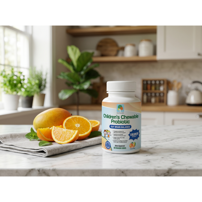 Raise Them Well Children's Probiotic: NEW FORMULA 5 Billion CFU Pediatrician Formulated, Orange Mango Flavor - 60 Chewable Tablets