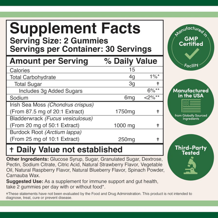 Double Wood Supplements Irish Sea Moss Gummies - 60 Gummies - Health As It Ought to Be