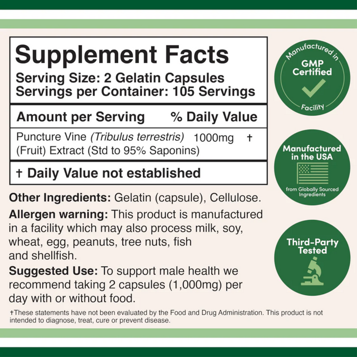 Double Wood Supplements Tribulus Extract 1000mg - 210 Capsules