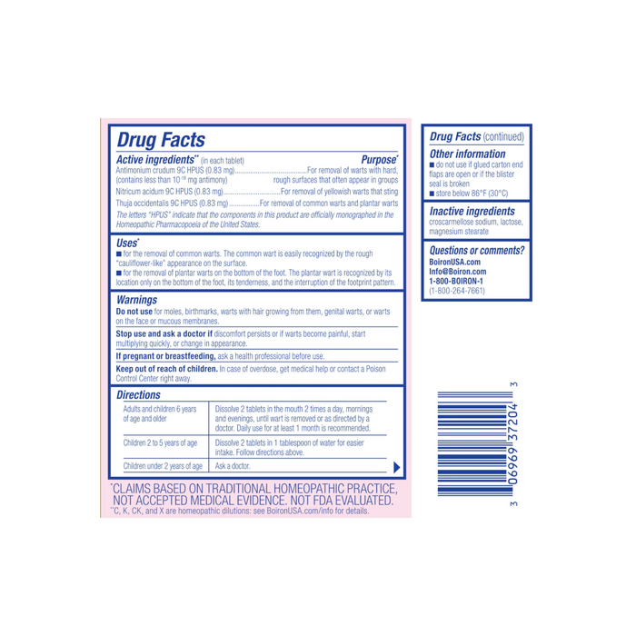 Boiron Homeopathic Medicine WartCalm Meltaway Tablets - 60 Tablets - Health As It Ought to Be