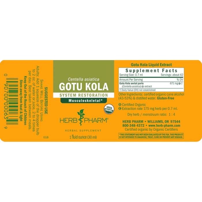 Herb Pharm Gotu Kola Liquid - 1 fl oz. - Health As It Ought to Be