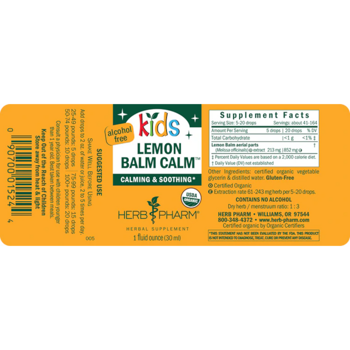 Herb Pharm Kids Lemon Balm Calm - 1 fl oz.