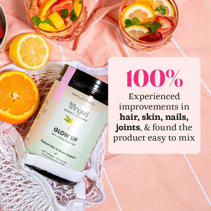 Winged Nutrition LLC Glow Up Collagen + Adaptogen Powder, Radiant Skin with Collagen, Schisandra, Tremella Mushroom & Biotin 25 servings - 9.72 oz  PATIENT ONLY - Health As It Ought to Be