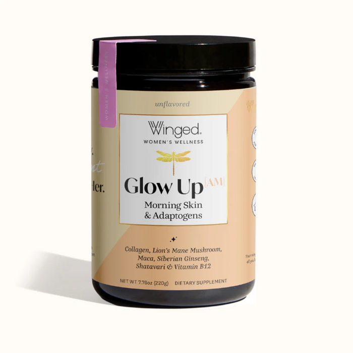 Winged Nutrition Women's Wellness Glow Up AM Collagen MORNING + Adaptogen Powder, Radiant Skin with Collagen, Schisandra, Tremella Mushroom & Biotin 25 servings - 9.72 oz