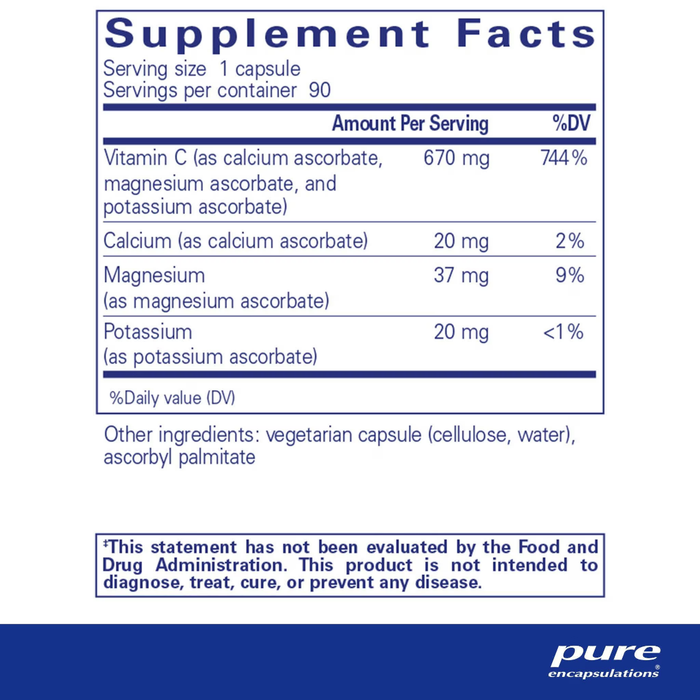 Pure Encapsulations Buffered Ascorbic Acid Capsules (Vitamin C) - 90 Capsules - Health As It Ought to Be