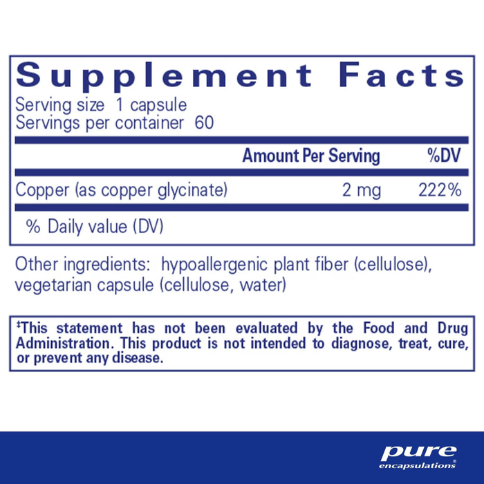 Pure Encapsulations Copper (glycinate) 2mg - 60 Capsules - Health As It Ought to Be