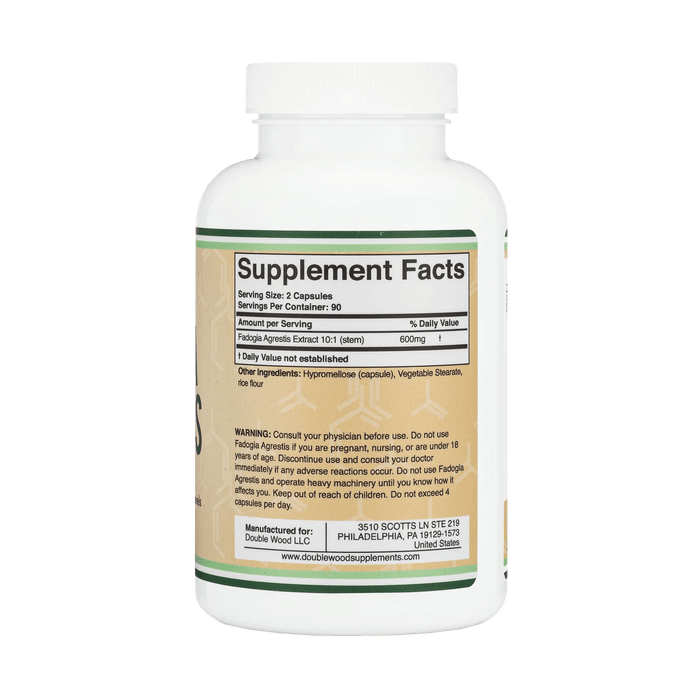 Double Wood Supplements Fadogia Agrestis 600 mg - 180 Capsules - Health As It Ought to Be