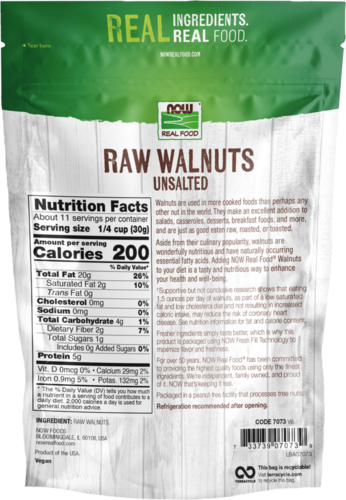 Now Foods Raw Walnuts Nuts Unsalted - 12 oz. PATIENT ONLY - Health As It Ought to Be