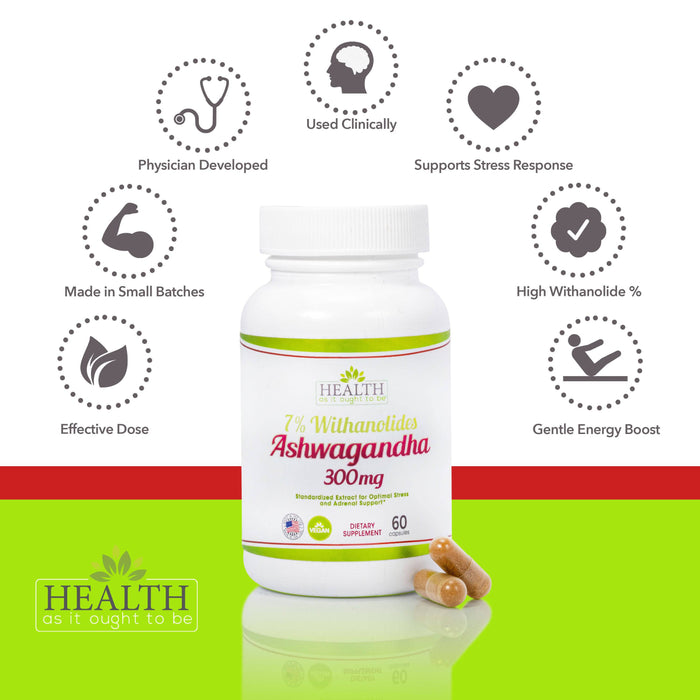 HAIOTB Ashwagandha 7% Withanolides 1 Cap Daily Formula - 60 Capsules - Health As It Ought to Be