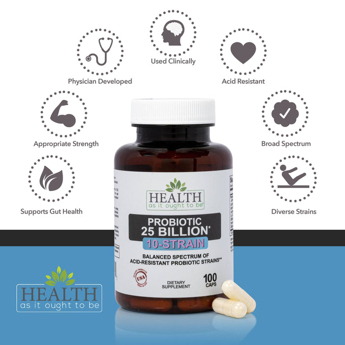 HAIOTB Probiotic (10-Strain) 25 Billion CFUs - 100 Veggie Caps - Health As It Ought to Be
