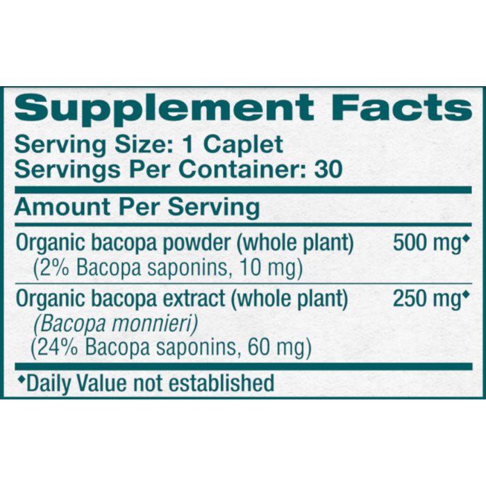 Himalaya Herbal Healthcare Organic Bacopa 750 mg - 60 Caplets - Health As It Ought to Be