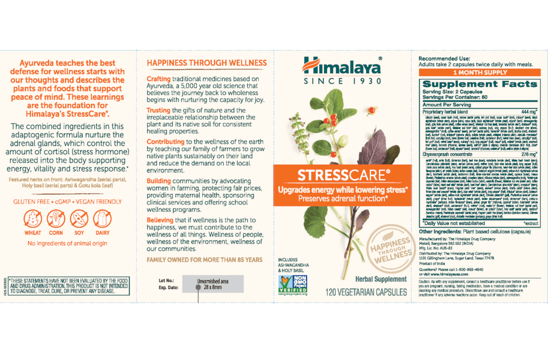 Himalaya Herbal Healthcare Stresscare 720 mg - 120 Vegetarian Capsules - Health As It Ought to Be