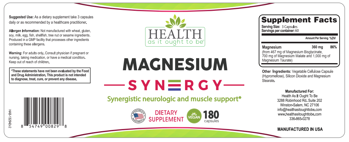 HAIOTB Magnesium Syn3rgy (Mag BisGlycinate, Mag Malate, Mag Taurate) - 180 Capsules