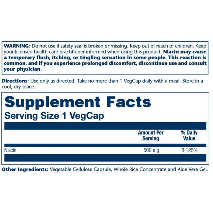 Solaray Niacin 500mg - 100  Veg Caps - Health As It Ought to Be