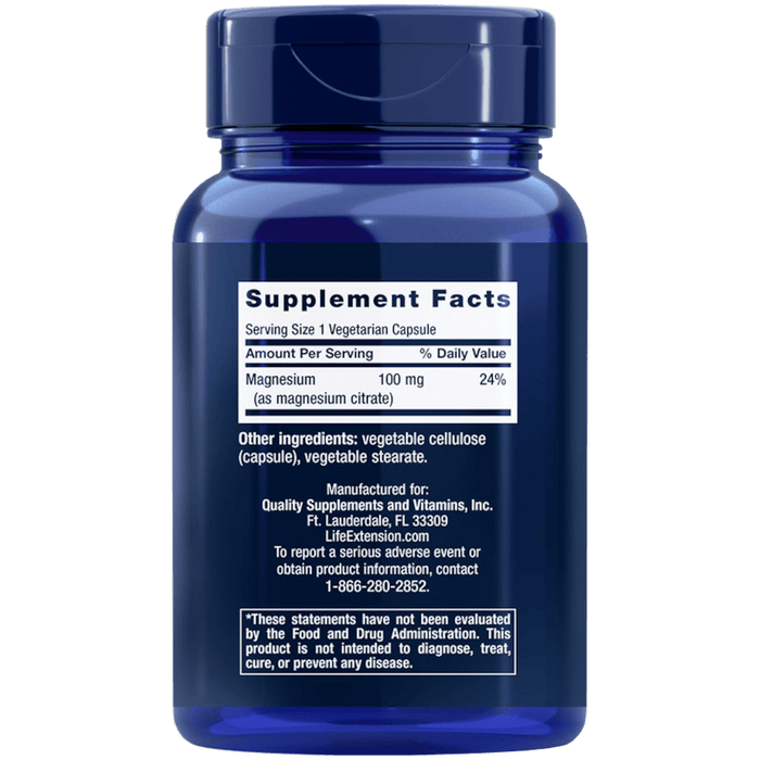 Life Extension Magnesium Citrate 100 mg - 100 Capsules - Health As It Ought to Be