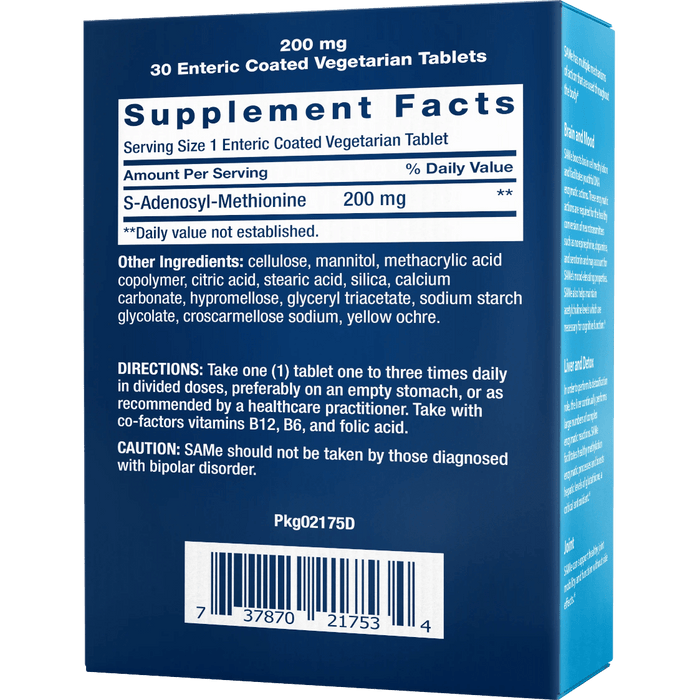 Life Extension SAMe 200 mg - 30 Enteric Coated Vegetarian Tablet - Health As It Ought to Be