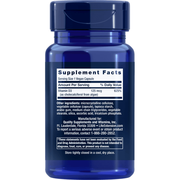 Life Extension Vegan Vitamin D3 125mcg - 60 Vegan Capsules - Health As It Ought to Be