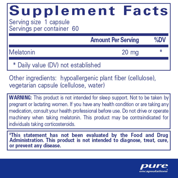 Pure Encapsulations Melatonin 20 mg - 60 Capsules