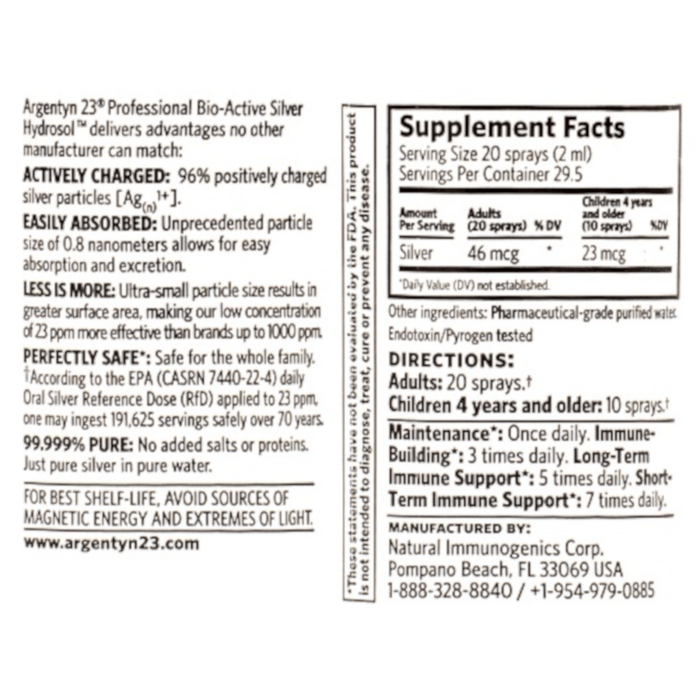 Natural Immunogenics Corp. Argentyn23® Bio-Active Nasal Spray  2 fl. oz. - Health As It Ought to Be