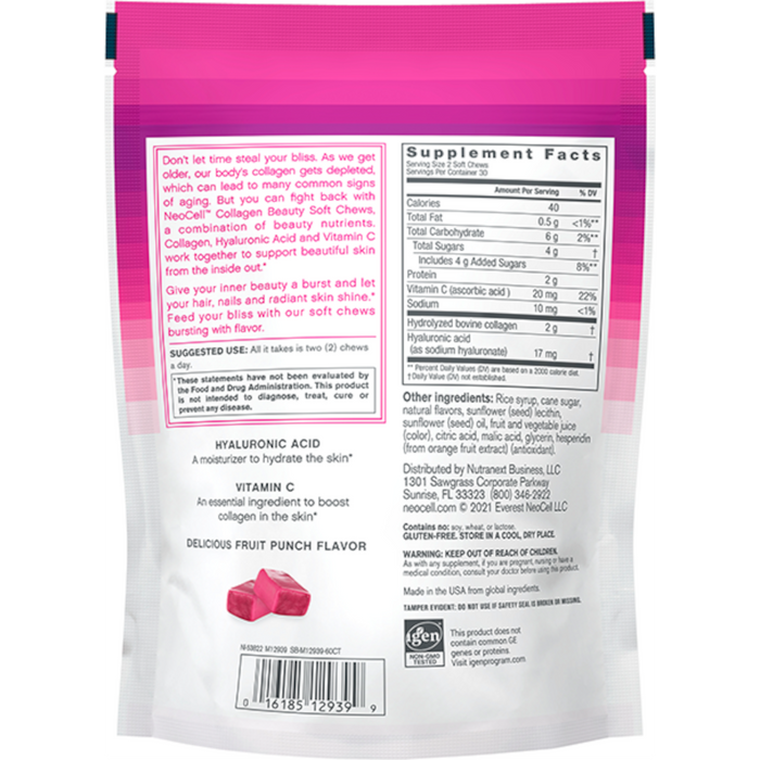 Neocell Collagen Beauty Soft Chews, Fruit Punch - 30 Servings - Health As It Ought to Be