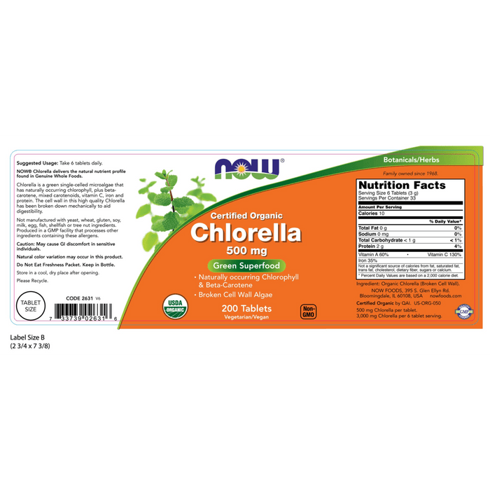 Now Foods Chlorella Organic 500 mg - 200 Tablets - Health As It Ought to Be