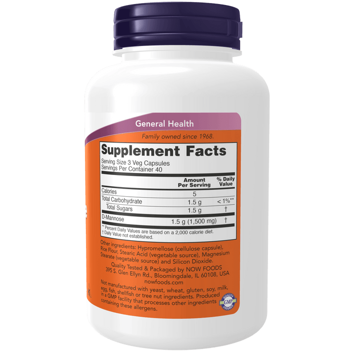 Now Foods D-Mannose 500 mg - 120 Veg Capsules - Health As It Ought to Be