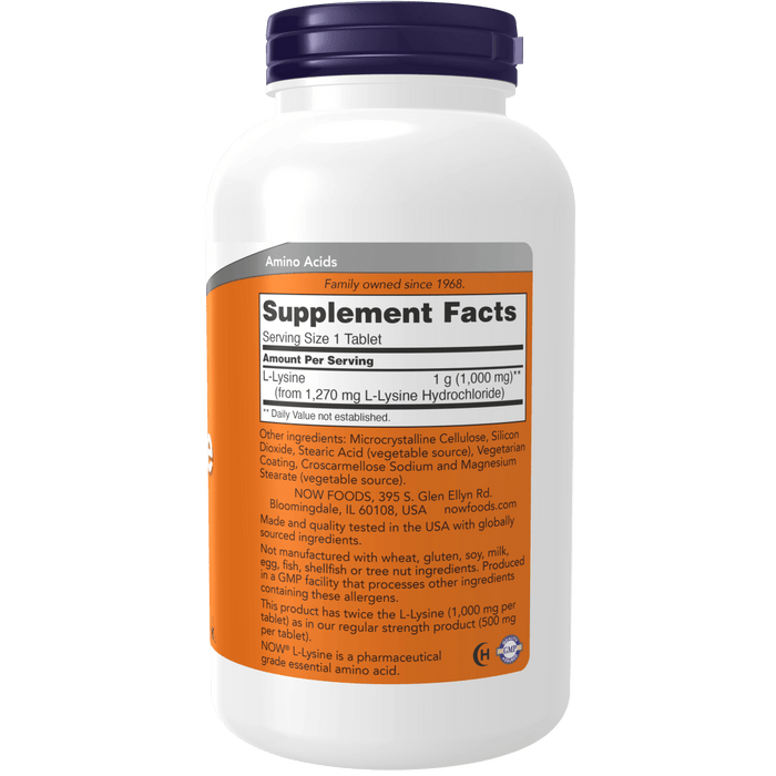 Now Foods L-Lysine, Double Strength 1000 mg - 250 Tablets - Health As It Ought to Be