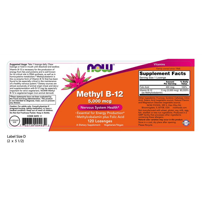 Now Foods Methyl-B12 5000 mcg - 120 Lozenges - Health As It Ought to Be