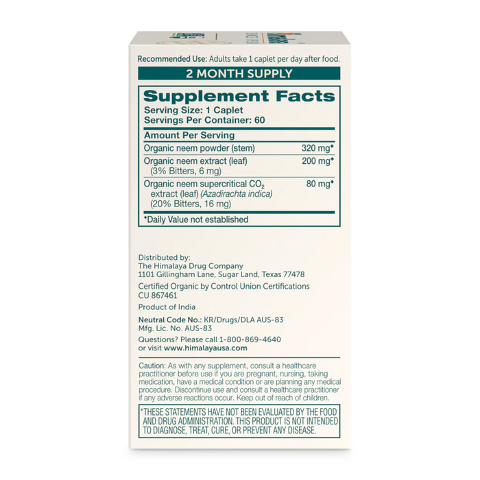 Himalaya Herbal Healthcare Organic Neem 600 mg - 60 Capsules - Health As It Ought to Be