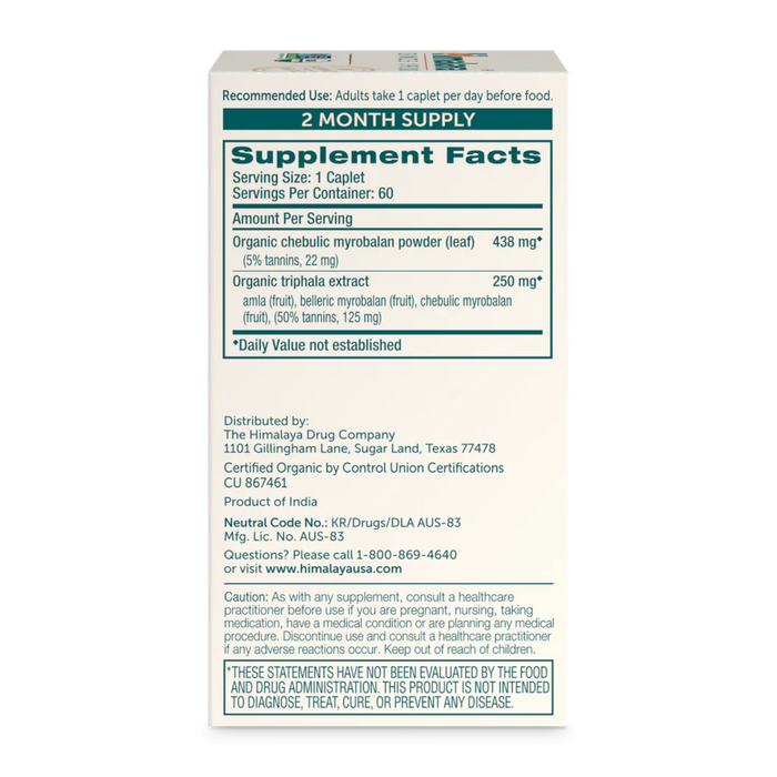 Himalaya Herbal Healthcare Organic Triphala 250mg  - 60 Caplets - Health As It Ought to Be