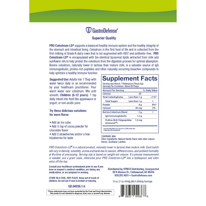 Sovereign Laboratories PRO Colostrum-LD Powder Natural Vanilla Flavor - 16 oz. - Health As It Ought to Be